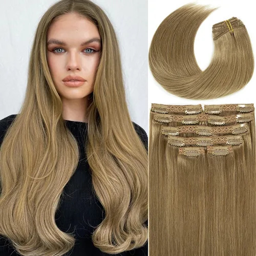Miniatura 48 de Lacer Hair Glam - Extensiones de cabello humano con clip, sin costuras, color negro hueso, 4.33 oz, 7 unidades, 20 pulgadas, con clip de trama