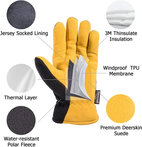 Miniatura 2 de SKYDEER Super Soft and Warm Winter Gloves with Deersplit Leather Suede and 3M Thinsulate Insulation for Cold Weather SD5176T