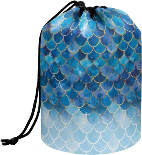 Miniatura 36 de Poceacles Bolsa de maquillaje con cordón, estuche portátil para cosméticos, bolsa de aseo de viaje, organizador de barril, bolsa de almacenamiento