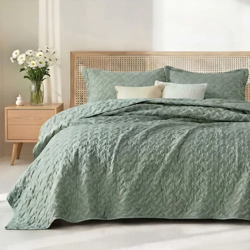 Miniatura 21 de Bedsure Colchas de tamaño Queen: colchas ligeras tamaño Queen con patrón de tejido de canasta, ropa de cama suave, colcha de edredón gris claro