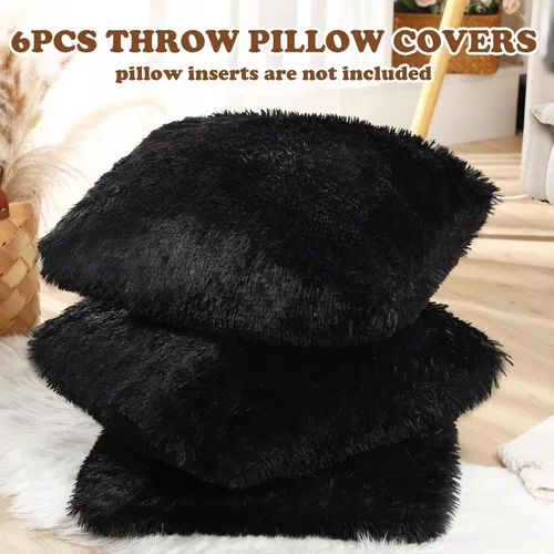 Miniatura 3 de VitalCozy 6 fundas de almohada de piel sintética esponjosa para sofá, cojín cuadrado de 18 x 18 pulgadas, almohada decorativa de lujo, suave