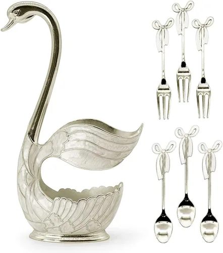 Miniatura 13 de Flylin Juego de cucharas de postre de café, soporte con base de cisne con 6 cucharas de helado, cucharaditas de café, postre y azúcar, cubiertos