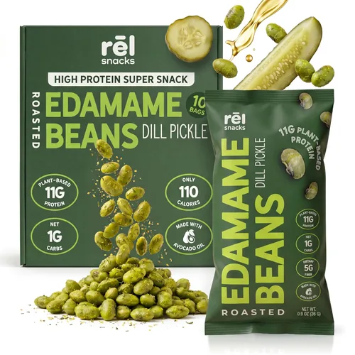 Miniatura 11 de Rēl Snacks - Edamame tostado al estilo Buffalo – Snack alto en proteínas y bajo en carbohidratos (11g de proteína por porción) – Apto para dieta