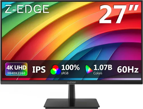 Z-Edge U27P4K - Monitor de 27 pulgadas 4K IPS Ultra HD 3840x2160, tasa de refresco de 60Hz, monitor de PC para juegos, 100% sRGB, HDMI x 2 y DP x 2