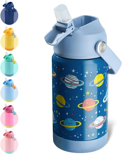 Miniatura 37 de Kerilyn - Botella de agua para niños, de acero inoxidable, con pajilla a prueba de fugas, con aislamiento térmico, libre de bisfenol A, unisex