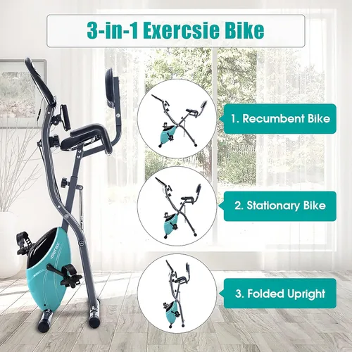 Miniatura 4 de Merax Bicicleta de entrenamiento para el hogar: bicicleta estática reclinada 2 en 1 y posiciones verticales de bicicleta de ciclismo para Verde azul