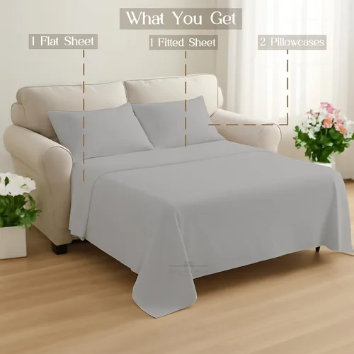 Miniatura 9 de Juego de sábanas para sofá cama, 100% algodón de 400 hilos, juego de 4 piezas, sábana ajustada con bolsillo profundo, suave, sin arrugas