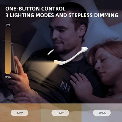 Miniatura 2 de Luz de lectura LED para el cuello, luz de libro para leer en la cama, lámpara de escritorio de brillo ajustable, 3 modos de color, brazos flexibles