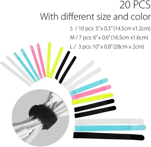 Miniatura 2 de Avantree Paquete de 20 soportes organizadores de cables reutilizables, correas de sujeción para auriculares, auriculares, teléfonos, electrónica