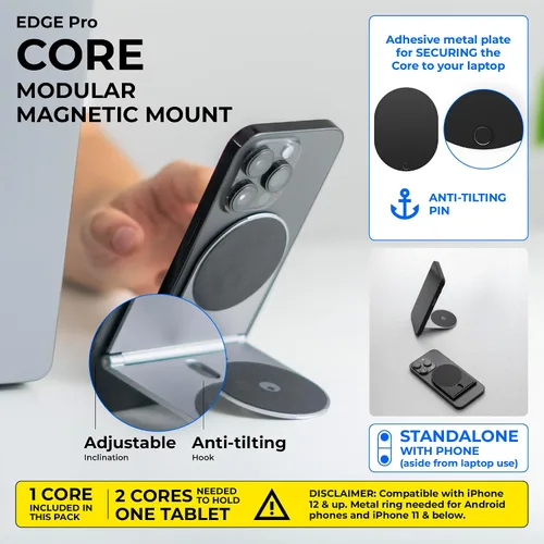 Miniatura 3 de Rolling Square Edge Pro Core - Soporte magnético para teléfono con base para computadoras y tabletas Placa de metal adhesiva segura o modo