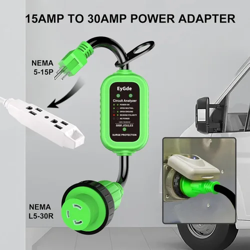 Miniatura 5 de EyGde Adaptador RV de 30 a 15 amperios 110 con protector contra sobretensiones, adaptador patentado de 15 amperios macho a 30 amperios hembra