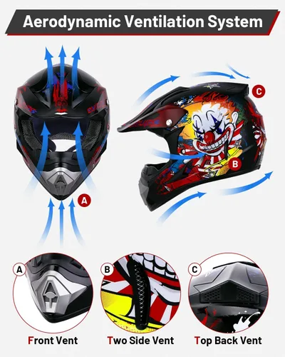 Miniatura 7 de Oumurs - Casco DOT para niños, con gafas y guantes, para bicicletas de tierra de 5 a 14 años, cascos ATV para niños y niñas, casco para cuatrimotos