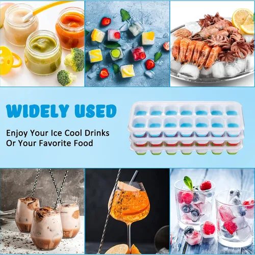 Miniatura 7 de Honeydak Paquete de 10 bandejas para cubitos de hielo con tapa extraíble resistente a derrames, bandeja flexible de 14 cubitos de hielo