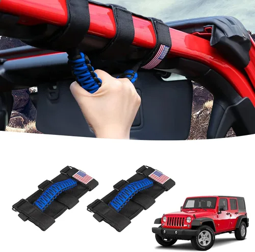 Miniatura 11 de GAIZON Paquete de 2 asas de agarre de barra antivuelco, asas de paracord para Jeep Wrangler CJ YJ TJ JL JK LJ JLU JKU Sahara Freedom Rubicon, Naranja
