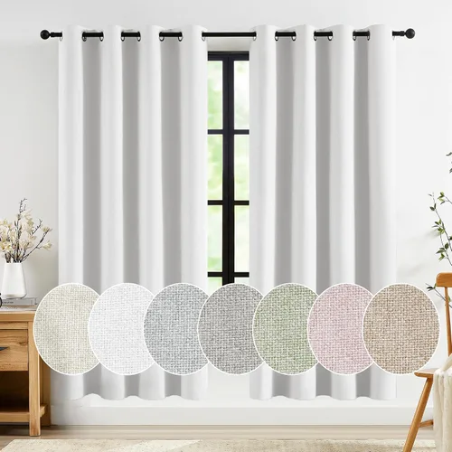 Miniatura 40 de Jubilantex Cortinas opacas plisadas negras de 63 pulgadas, cortinas de lino sintético para dormitorio, sala de estar, casa rural, juego de cortinas