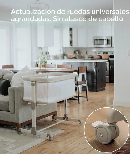 Miniatura 3 de Fodoss Cuna para Bebé al Lado de la Cama - Cuna con Malla Completa al Lado de la Cama con Ruedas, Cuna para Bebé Ajustable en 7 Alturas