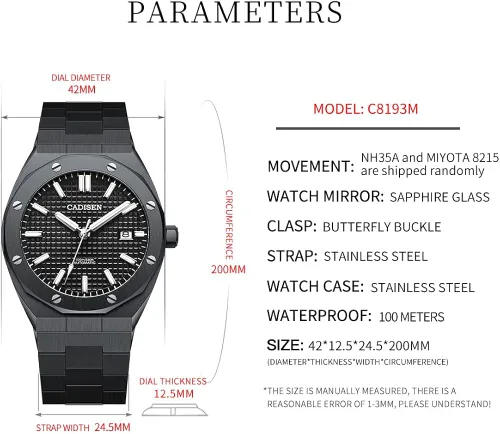 Miniatura 2 de CADISEN Reloj mecánico automático para hombre 3281ft impermeable marca de lujo casual de negocios reloj de pulsera 42mm