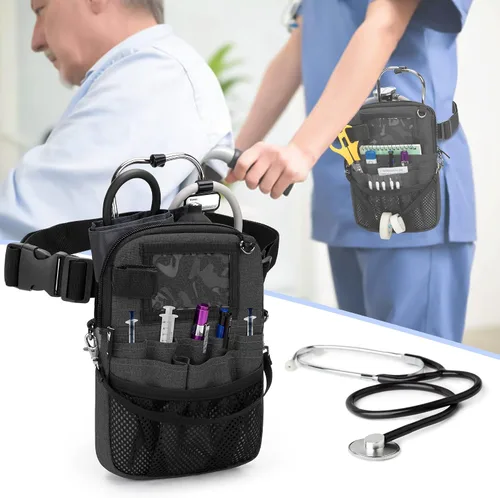 Miniatura 13 de Trunab Riñonera con soporte para cinta y bolsillos para equipo médico, bolsa de almacenamiento de cintura con correa ajustable para la cintura