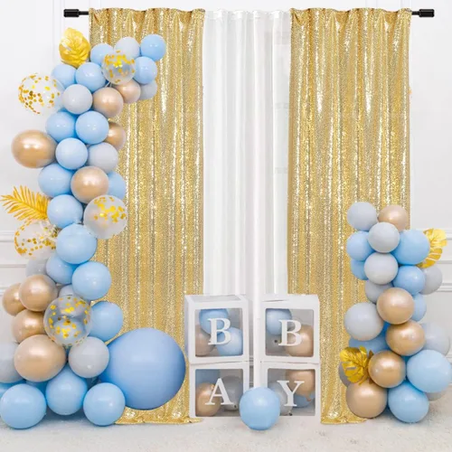 Miniatura 3 de SquarePie - Cortina de lentejuelas con 2 paneles, 2 x 8 pies, dorada, para boda, fiesta o Navidad Dorado