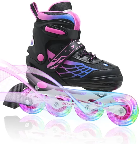 Patines en línea para niñas y niños, patines ajustables de 4 tamaños para niños con ruedas de luz completa y jóvenes de 5 a 14 años, patines para