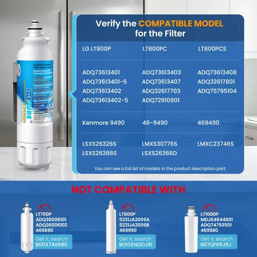 Miniatura 2 de ICEPURE Filtro de agua para refrigerador ADQ73613401 compatible con LG LT800P, LT800PC, ADQ736134, ADQ73613402, ADQ75795104, Kenmore 9490