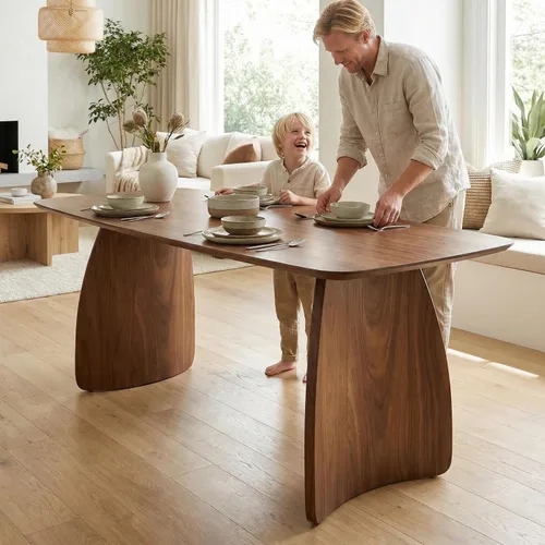 Miniatura 5 de ROCITY Mesa de comedor grande de 70 pulgadas para 6-8 personas, mesa de cocina de madera maciza con patas de madera curvas, mesa de comedor larga