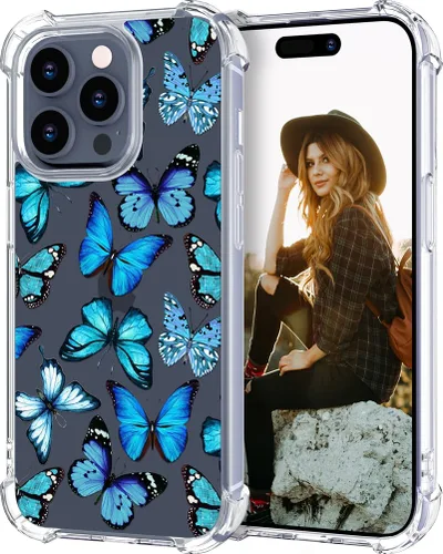 Miniatura 83 de Hungo Funda compatible con iPhone 15 Plus para mujer, diseño floral transparente, lindo, flor azul rosa Rosas Azules