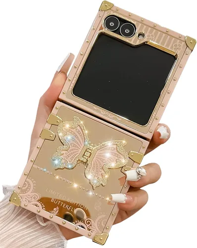 Miniatura 74 de Bonita funda compatible con Samsung Galaxy S22 Ultra, soporte plegable de lujo con diseño de mariposa brillante para mujeres y niñas, funda Blanco