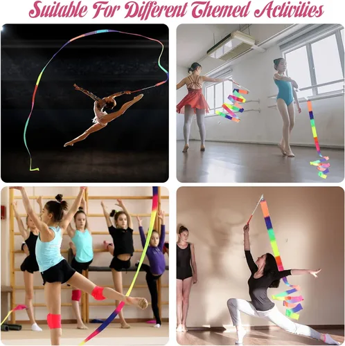 Miniatura 6 de 2 varitas de cinta para danza de arcoíris para niños, 78.74 pulgadas de cinta rítmica de gimnasia con varilla, cinta de arcoíris suave para danza