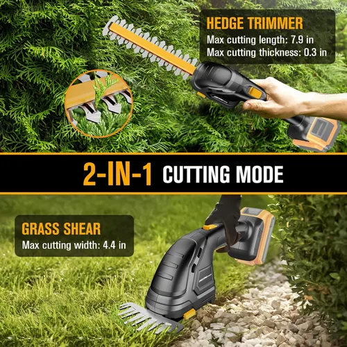 Miniatura 4 de HEINPRO Recortadora de setos inalámbrica compatible con batería DEWALT 20V MAX 2-en-1 pequeña recortadora eléctrica para arbustos y cortadora