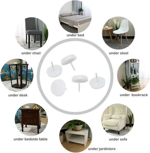 Miniatura 7 de uxcell Base de plástico blanco Protector de piso Muebles Mesa Silla Sofá Pierna Almohadilla de uñas 19 unids