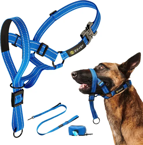 Miniatura 10 de Collar para la cabeza de perro con correa y correa de seguridad que detiene los tirones pesados de la correa, acolchado reflectante para la cabeza