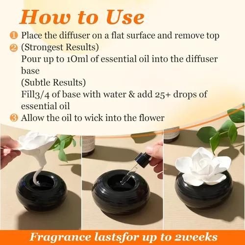 Miniatura 4 de Honeydak 1 pieza Difusor de cerámica de flores hecho a mano, difusor de aceite esencial pasivo de porcelana blanca con base, decoración decorativa