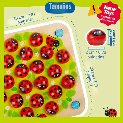 Miniatura 2 de Nene Toys Juego de Memoria del Jardín de la Mariquita – Juegos de Emparejar de Madera para Niños Pequeños de 3-5 – Juguete de Viaje para Niños