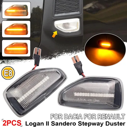Miniatura 6 de Lámpara de señal de giro LED para guardabarros delantero, luz de marcador lateral compatible con Dacia Sandero 2 Logan 2 Duster 2 Renault Stepway