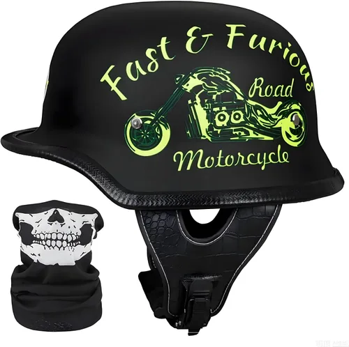 Miniatura 8 de Casco de motocicleta de estilo alemán, casco de motocicleta aprobado por DOT, para adultos, hombres y mujeres, casco de media carcasa de cara