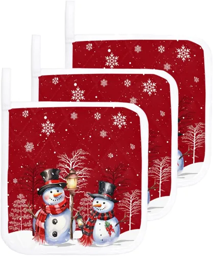 Miniatura 14 de Soportes para ollas de Navidad de Papá Noel para cocina, resistentes al calor, paquete de 2 almohadillas rojas de Navidad, almohadillas multiusos