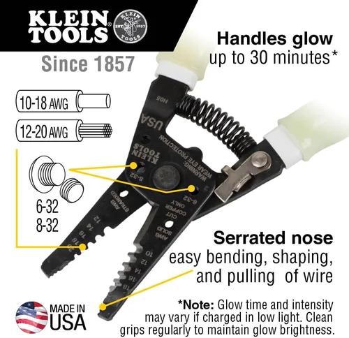 Miniatura 2 de Klein Tools 11055GLW Pelacables/cortador, fabricado en Estados Unidos, pelador/cortador Klein-Kurve, sólido de 10-18 AWG, cable trenzado de 12-20