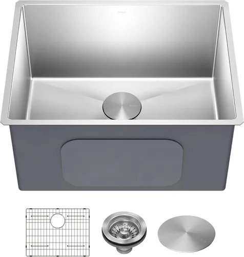 Kraus KHU101-24L Standart PRO Fregadero de Una Sola Cubeta para Instalación Inferior de 24 pulgadas, Calibre 16, para Lavandería y Utilidad, 24