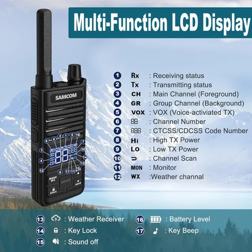 Miniatura 5 de SAMCOM Radio T2 GMRS de 2 W de largo alcance Walkie Talkie NOAA recargable para el clima, radio bidireccional resistente, radios de llamadas
