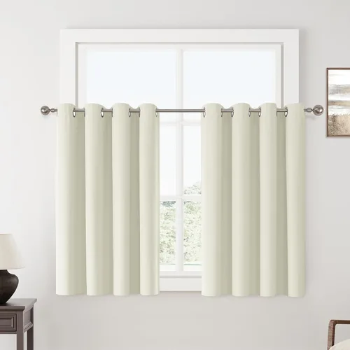 Miniatura 122 de ChrisDowa Cortinas 100% Opacas de Abedul Sólido de 45 Pulgadas de Largo, 2 Paneles para Dormitorio y Sala de Estar, Estilo Granja Oscurecedoras
