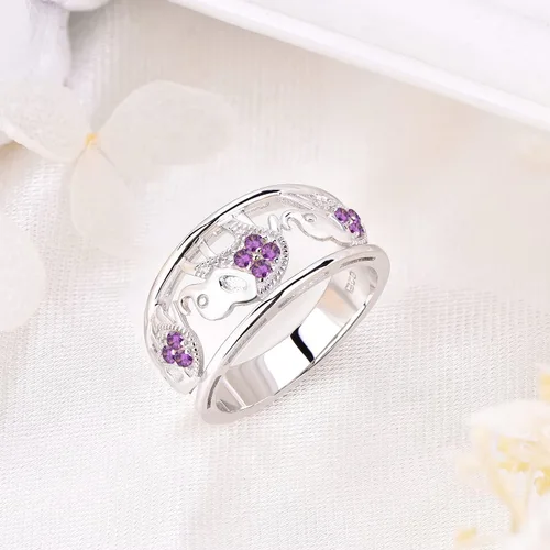 Miniatura 23 de JO WISDOM Anillo de elefante de plata de ley 925 con circonita cúbica