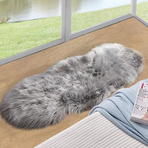 Miniatura 58 de ORINOVA Alfombras de pelo sintético lavable de color gris plateado claro para dormitorio, alfombra de felpa para sala de estar, alfombra