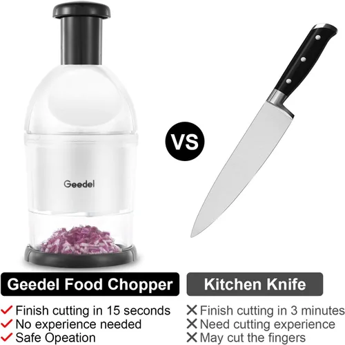 Miniatura 5 de Geedel Picador de Alimentos, Picador Manual de Verduras Fácil de Limpiar, Apto para Lavavajillas, Picador de Cebolla Manual para Vegetales, Blanco