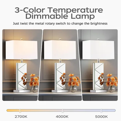 Miniatura 2 de Hamucd Juego de 2 Lámparas de Mesa de Noche con Espejo de 3 Temperaturas de Color para Sala de Estar, Lámparas de Mesitas de Noche Modernas