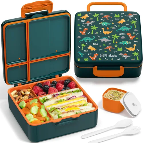 Miniatura 11 de Fimibuke Lonchera Bento para niños, a prueba de fugas, con 4 compartimentos, sin BPA, apta para lavavajillas, con utensilios, tamaños de porciones