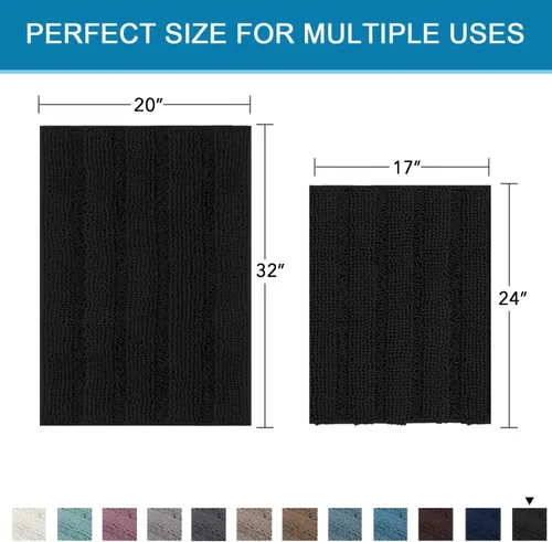 Miniatura 327 de H.VERSAILTEX Tapetes de baño antideslizantes para baño, alfombras de baño extragruesas de felpilla a rayas, tapetes de baño de 47" x 17", alfombras