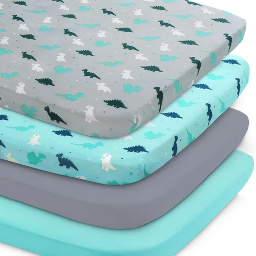 Miniatura 14 de Juego de sábanas para mini cuna para niñas, paquete de 4, sábanas para mini cuna portátil para niñas (38" x 24") Multiuso para Pack n Play