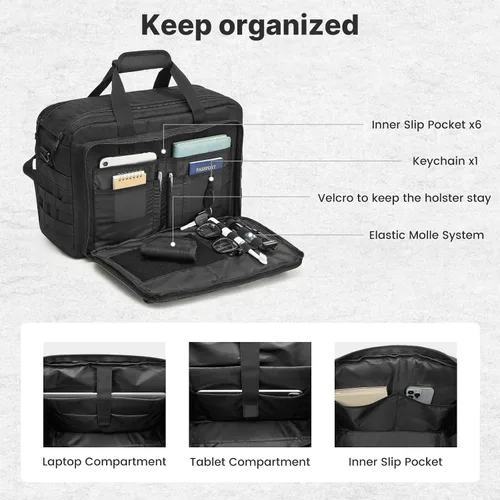 Miniatura 6 de G4Free Bolsa de mensajero grande para hombre, 3 en 1 para laptop, maletín para viajes de fin de semana, trabajo