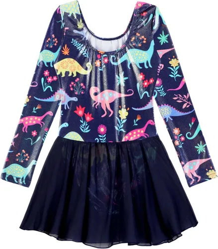 Miniatura 62 de EQSJIU Leotardo de baile de manga larga para niñas, vestido de ballet brillante con copo de nieve, tutú con falda tutú para niñas